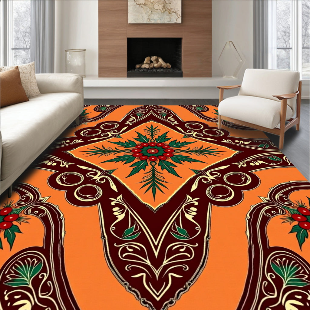 Ornate Red Berry Vine Medallion Rug