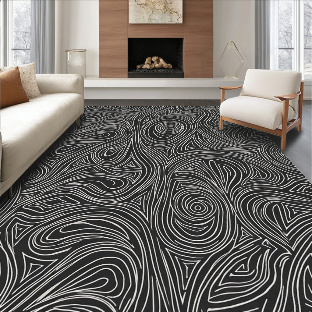 Monochrome Swirl Outline Abstract Rug