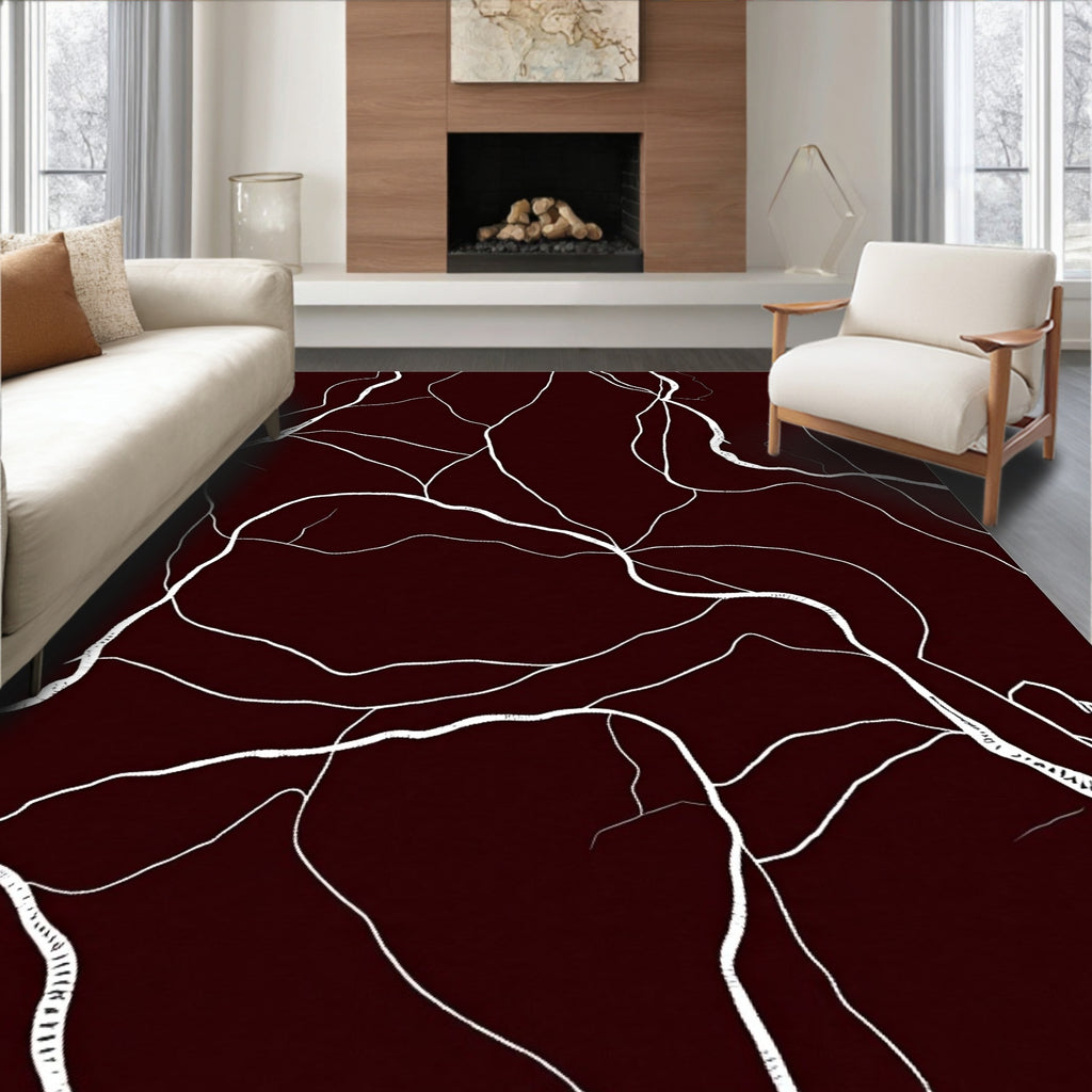Deep Crimson Veined Marble Rug