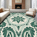 Emerald Green Floral Medallion Mandala Rug
