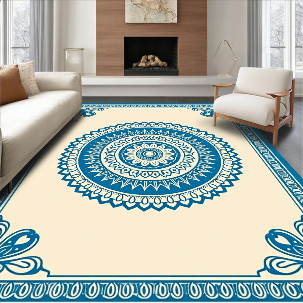 Deep Blue Mandala Border Rug
