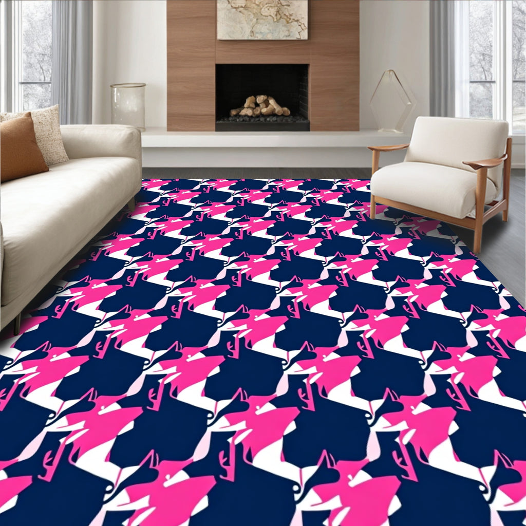 Pink and Navy Abstract Kicks Rug
