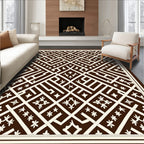 Geometric Brown and Cream Lattice Rug