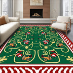Emerald Green Folk Art Animal Scene Rug