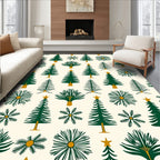 Forest Green Christmas Trees Stars Rug