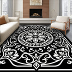 Elegant Black and White Floral Mandala Rug