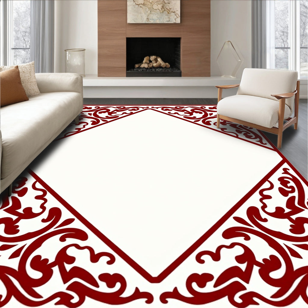 Crimson Filigree Corner Square Rug