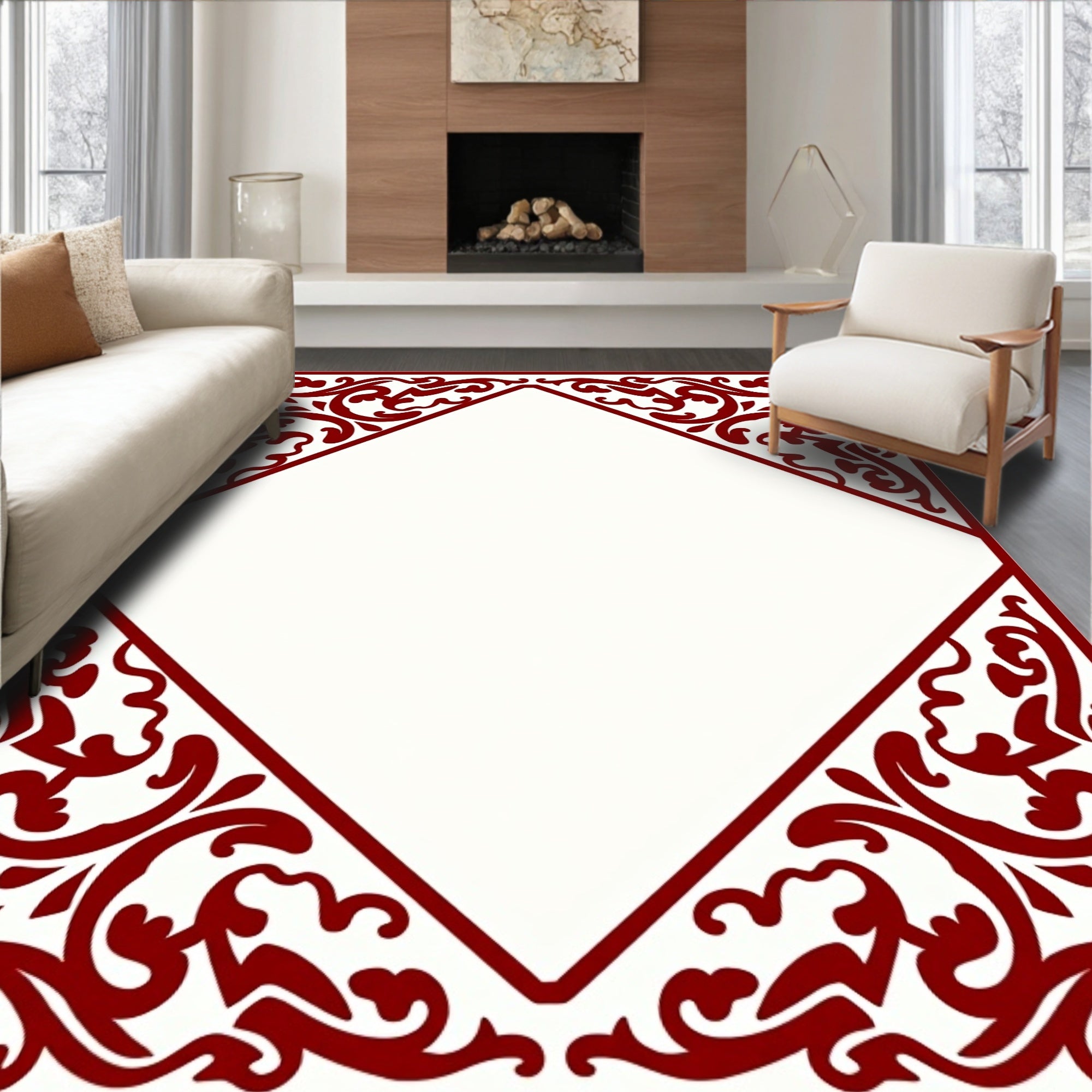 Crimson Filigree Corner Square Rug