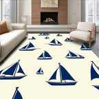 Navy Sailboat Scattered Nautical Canvas Rug