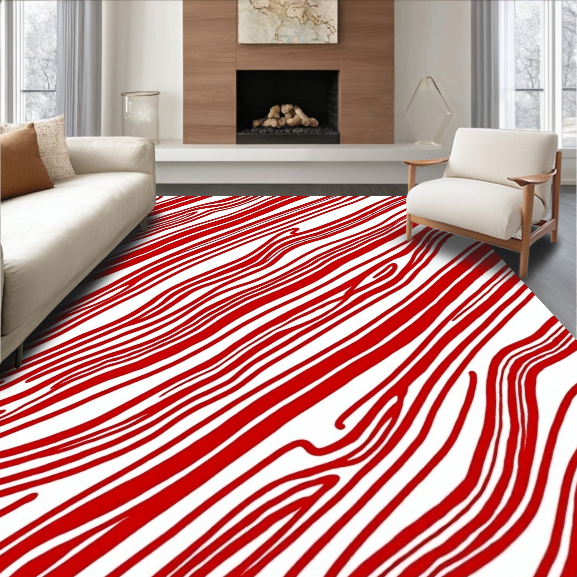 Bold Red Swirl Lines Rug