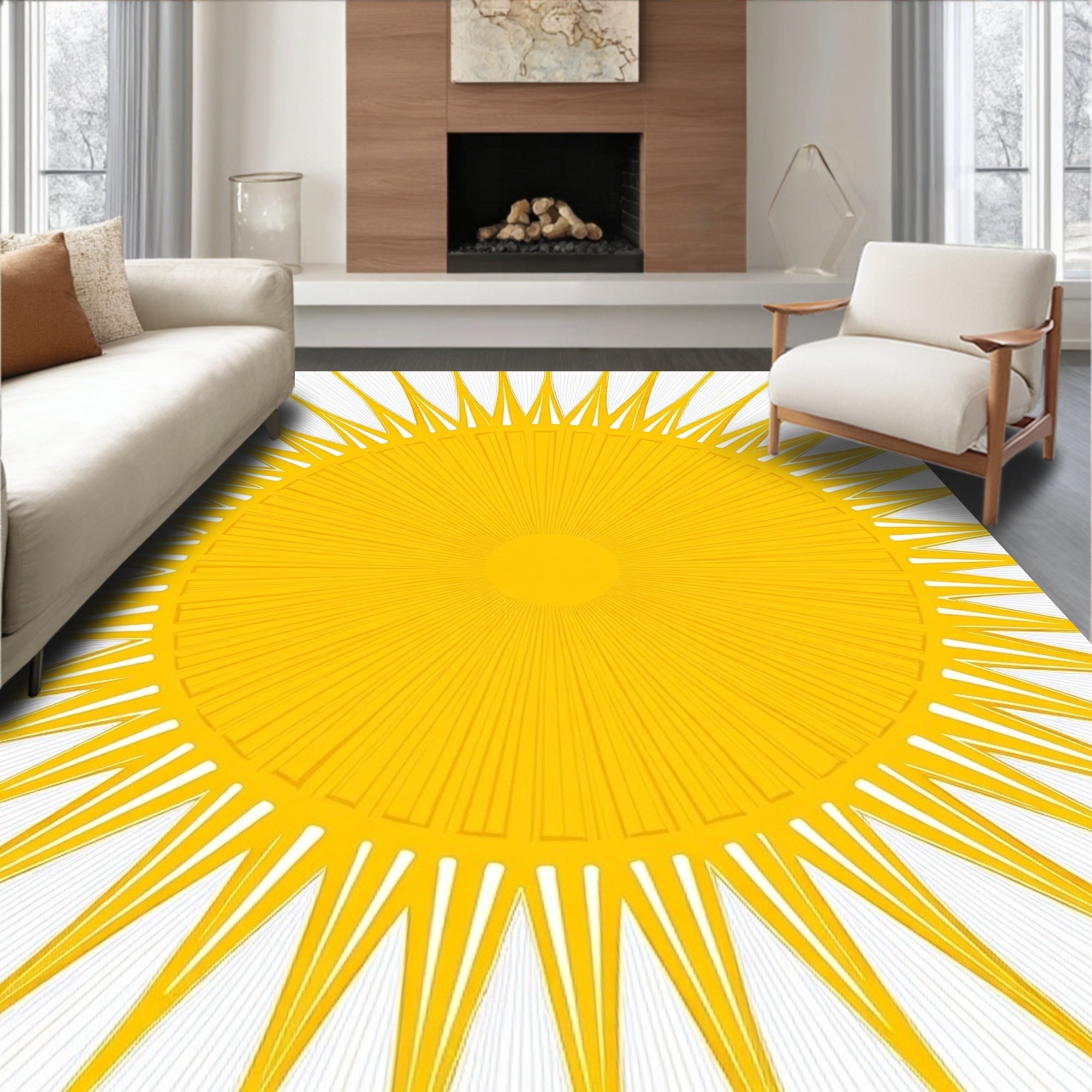 Radiant Yellow Sunburst Rays Rug