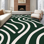 Dark Green Cream Abstract Swirl Rug