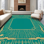 Teal Circuit Board Geometric Border Rug