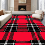 Bold Red Black Plaid Squares Rug