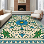 Cerulean Blue Floral Garden Border Rug