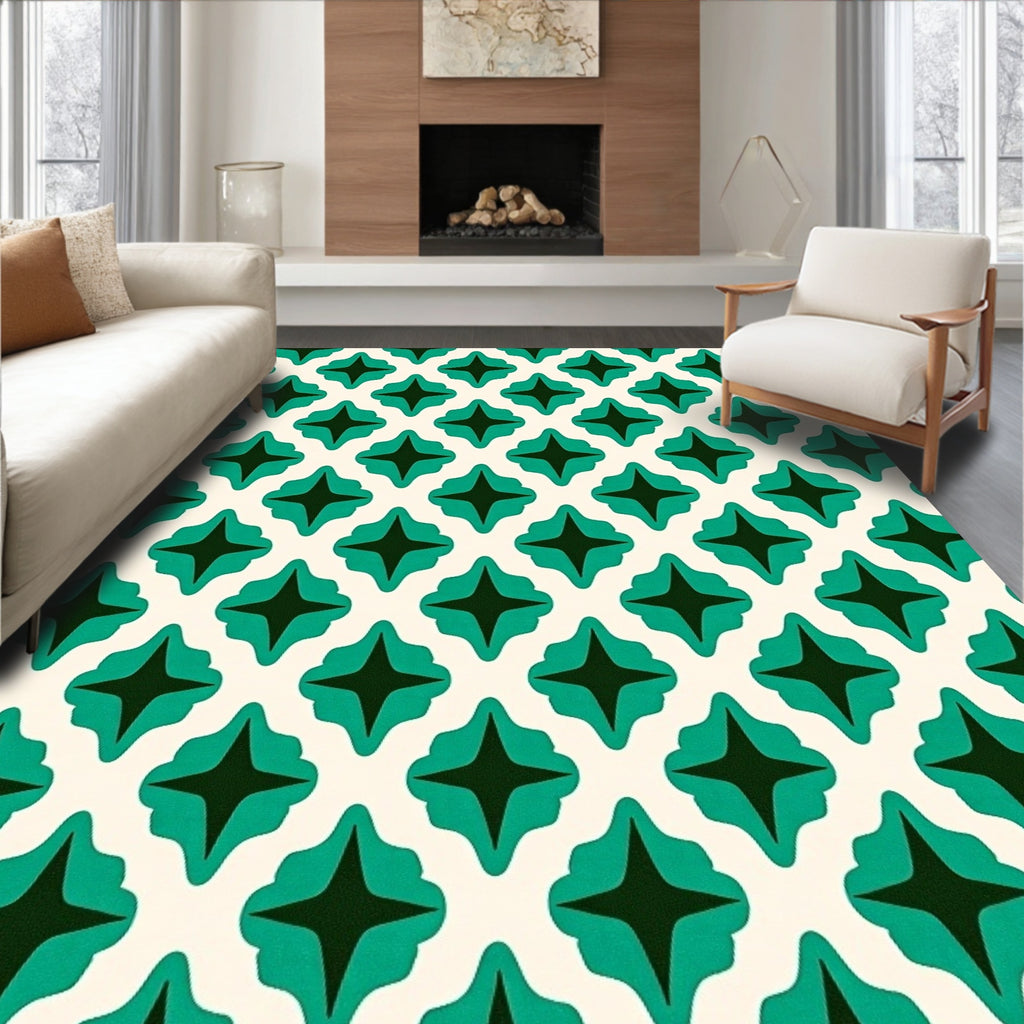 Teal Geometric Starburst Lattice Rug