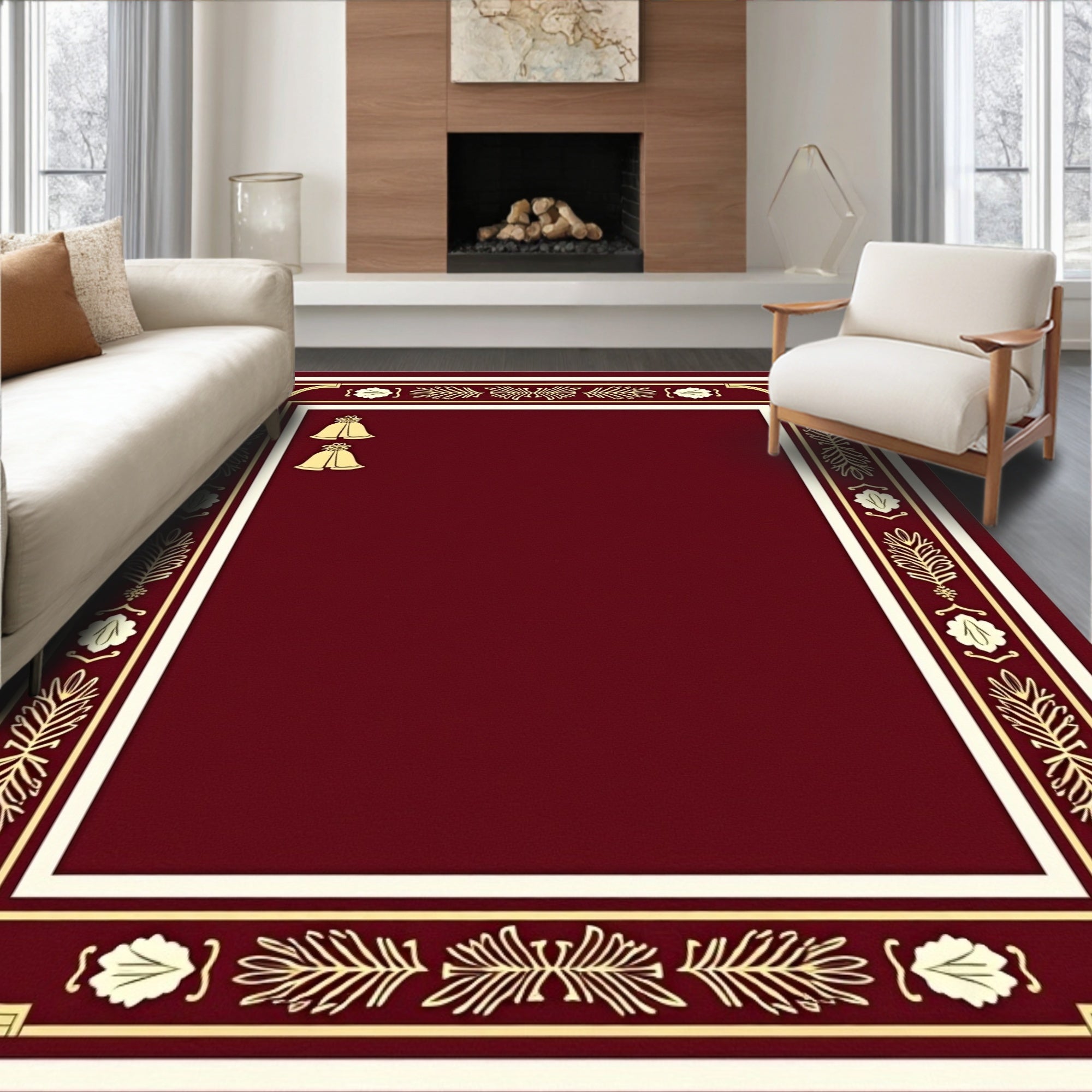 Regal Red Ornate Bells Border Rug
