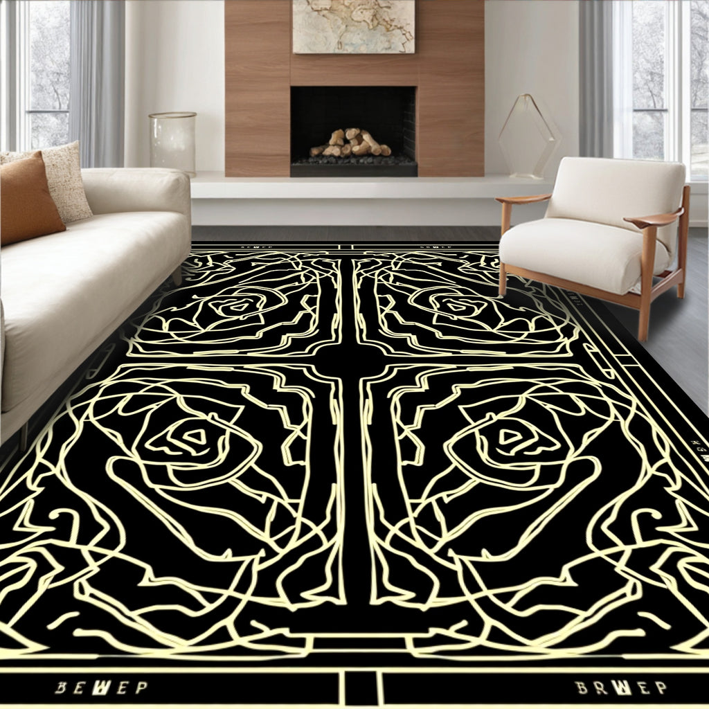 Yellow Outline Rose Garden Square Rug