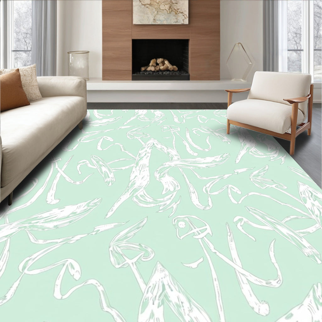 Mint Green Abstract Organic Swirl Rug