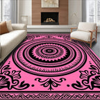 Vibrant Pink Black Mandala Garden Rug