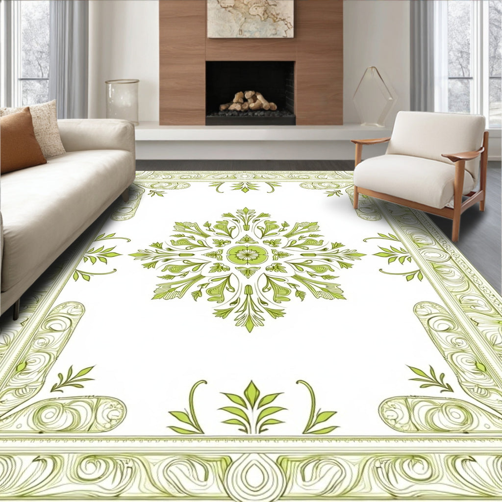 Soft Green Floral Corner Medallion Rug
