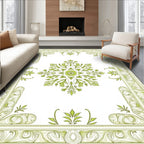 Soft Green Floral Corner Medallion Rug