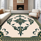 Elaborate Dark Green Cream Medallion Area Rug