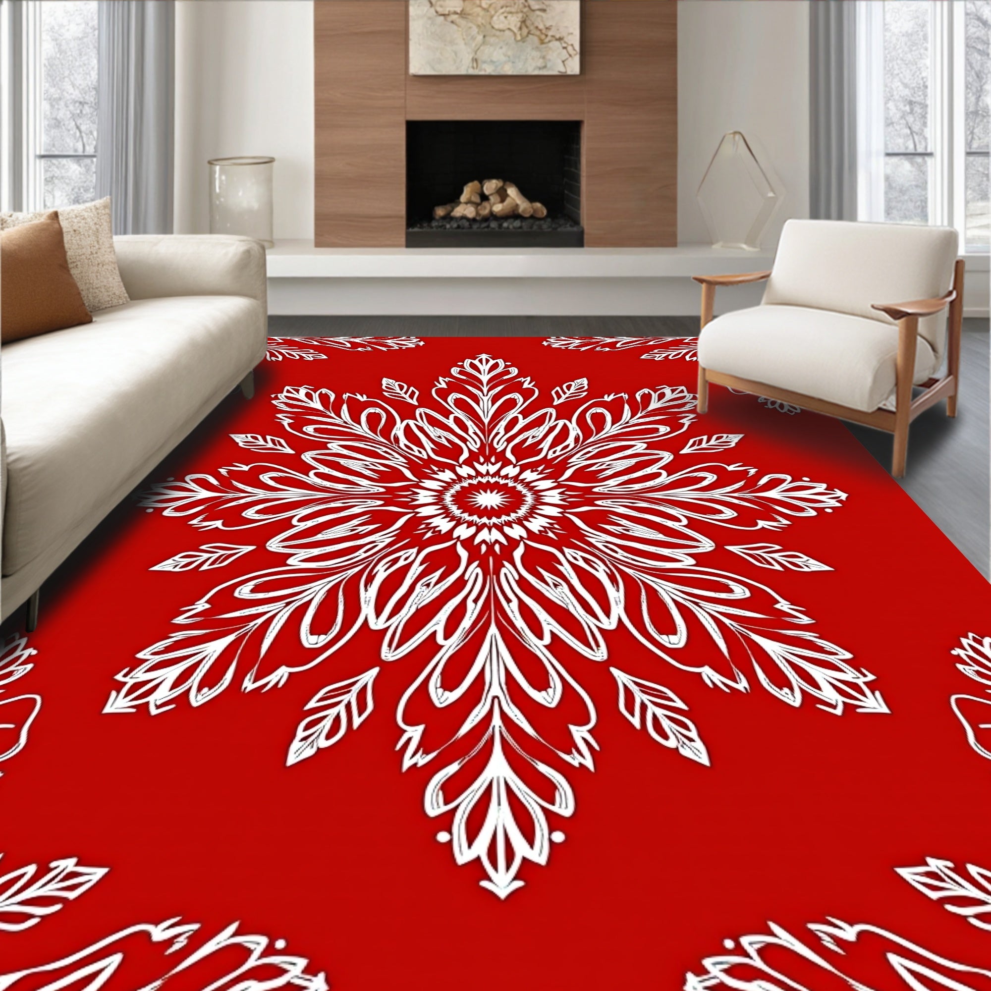 Crimson White Floral Medallion Rug