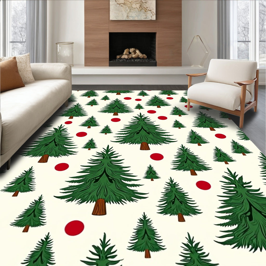 Evergreen Spruce Trees with Red Orbs Rug