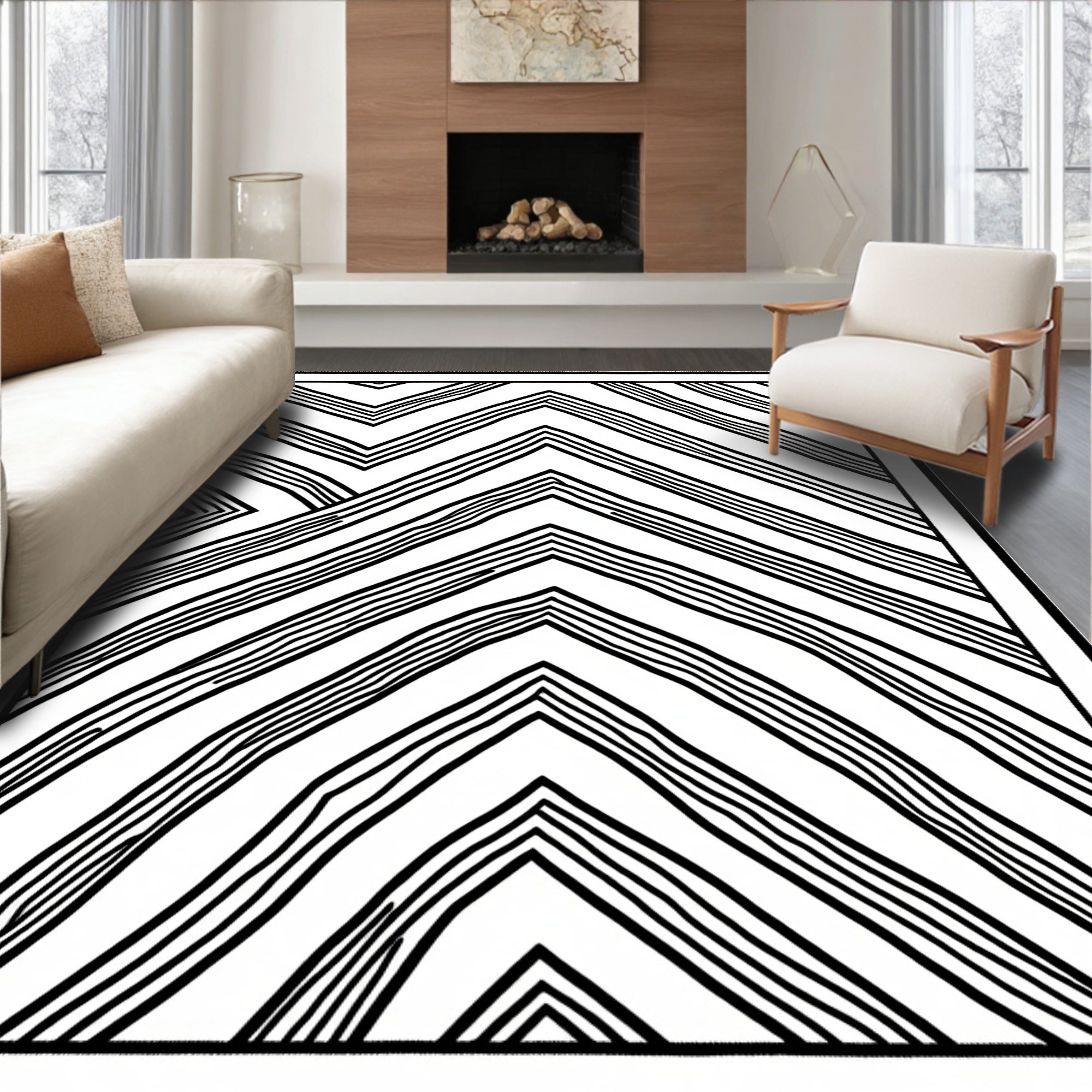 Bold Black Broken Chevron Lines Rug