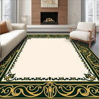 Ornate Gold and Emerald Scroll Border Rug