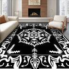 Black and White Floral Mandala Border Rug
