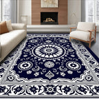 Traditional Navy and White Medallion Rug