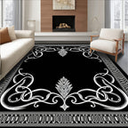 Art Nouveau White Flourish Border Rug