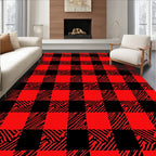 Bold Red Black Gingham Squares Rug
