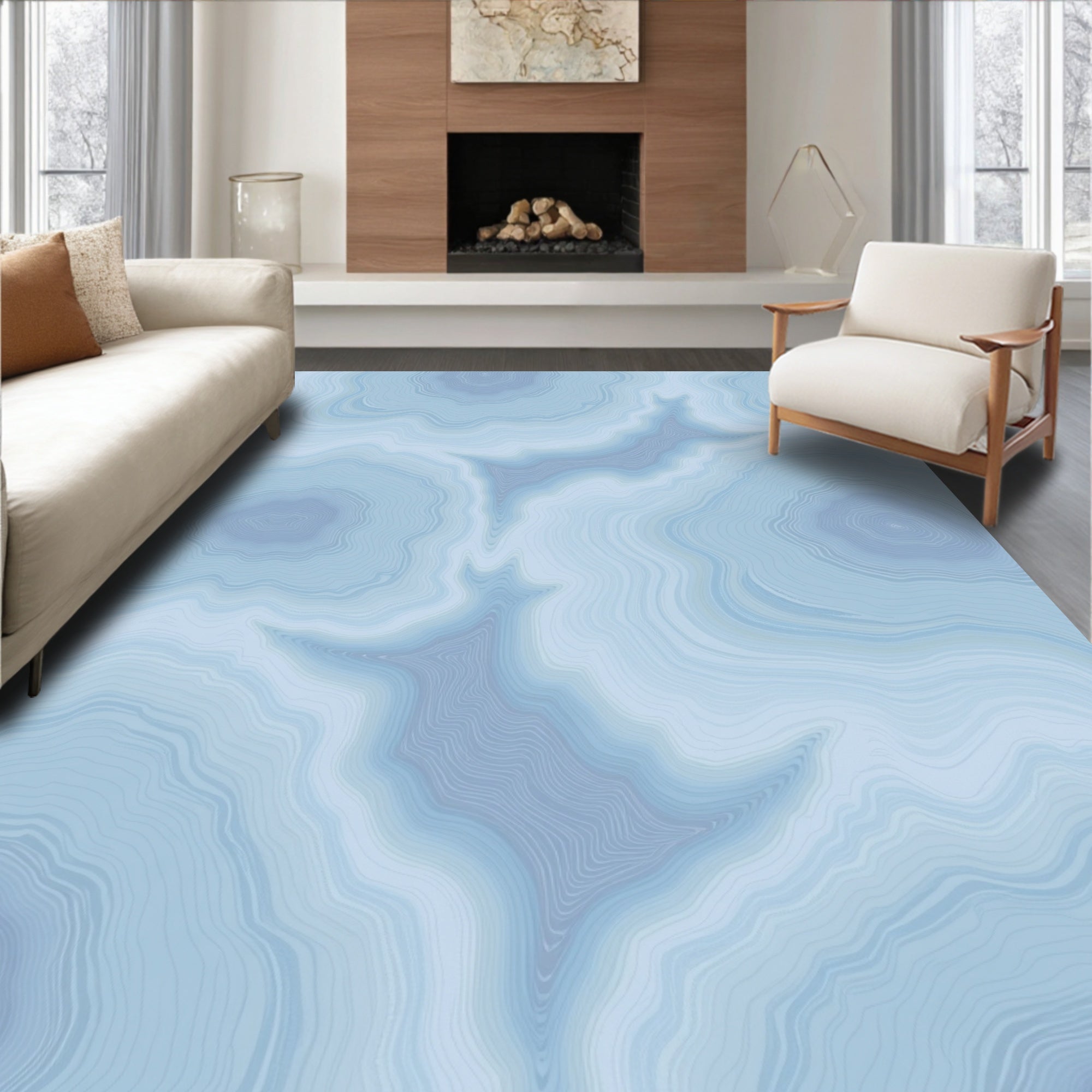 Pale Blue Agate Slice Layered Rug