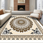 Ornate Brown Mandala Medallion Frame Rug