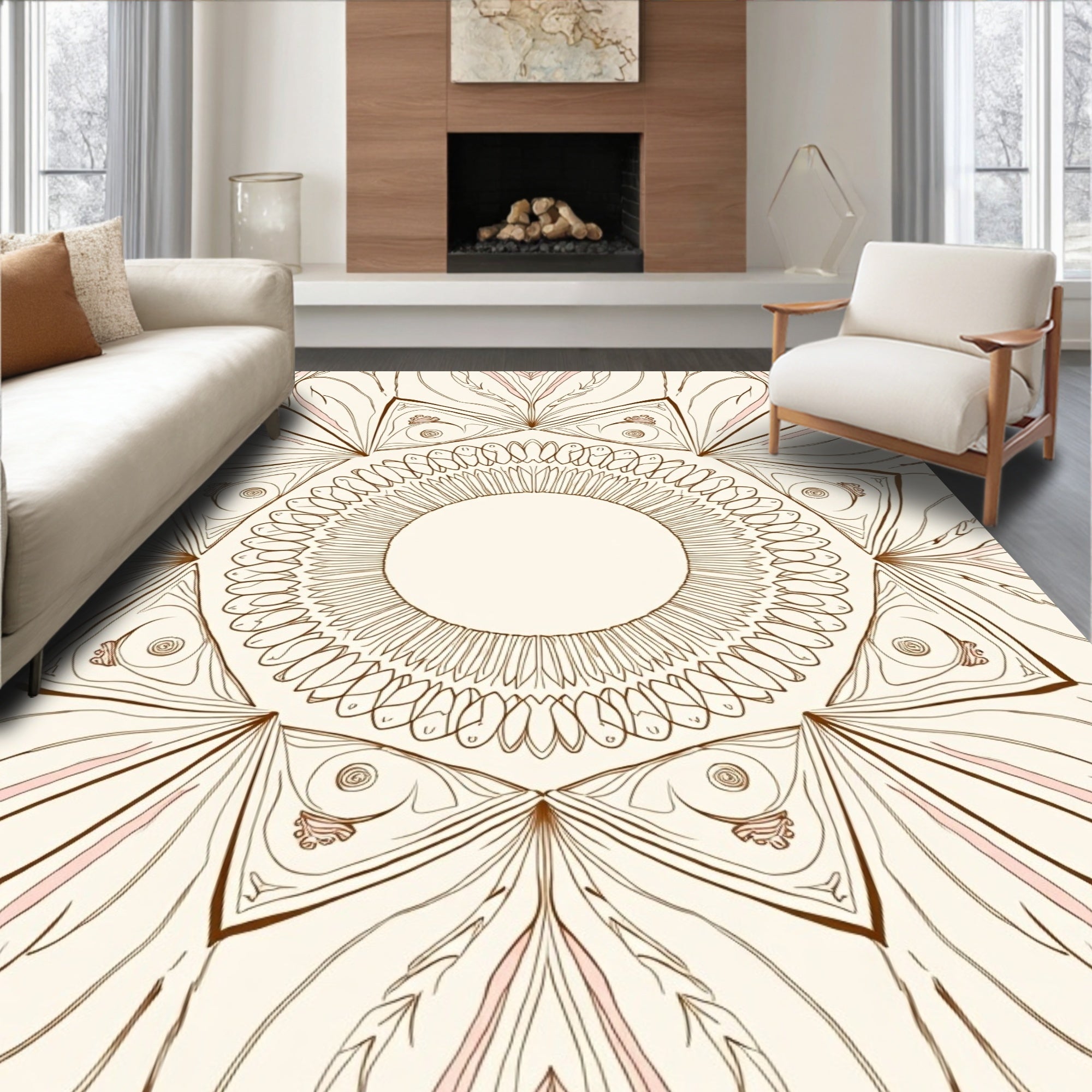 Delicate Pink and Brown Mandala Radiance Rug