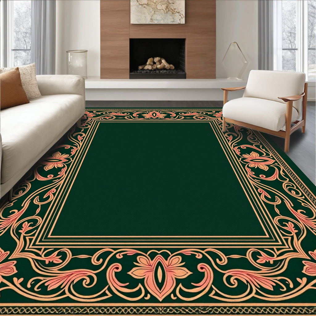 Ornate Coral Floral Vine Border Rug