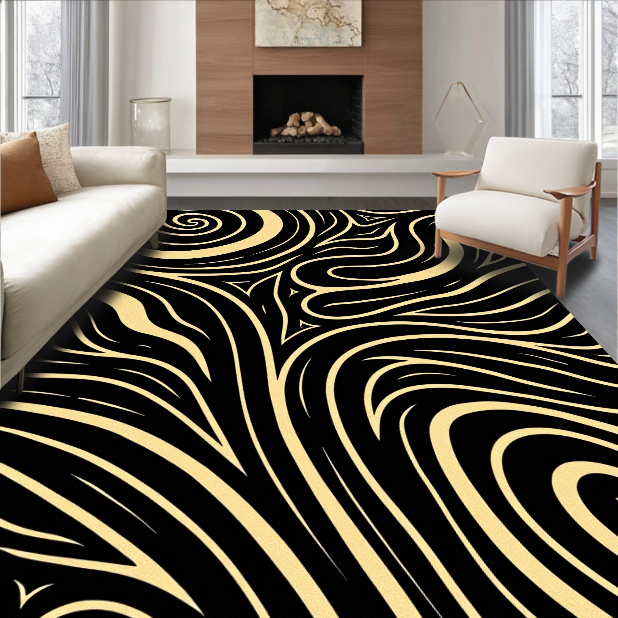 Black and Gold Swirl Organic Rug