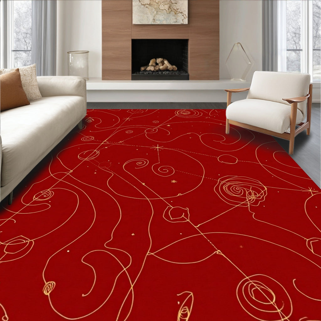 Crimson Gold Swirl Rose Constellation Rug