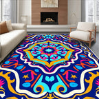 Vibrant Indigo Floral Sunburst Rug