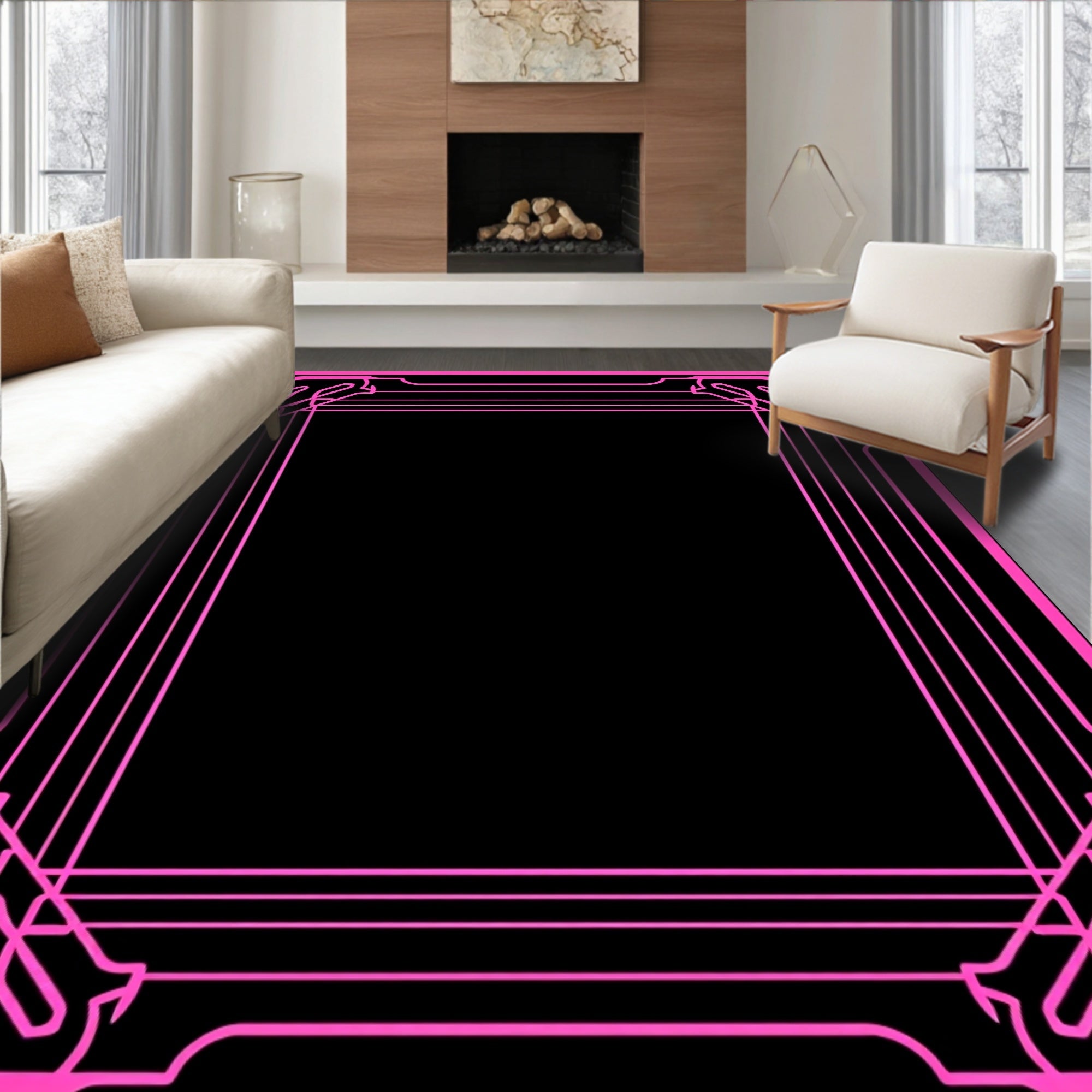 Bright Pink Deco Border Rug