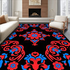 Reds Blues Black Floral Symmetry Rug