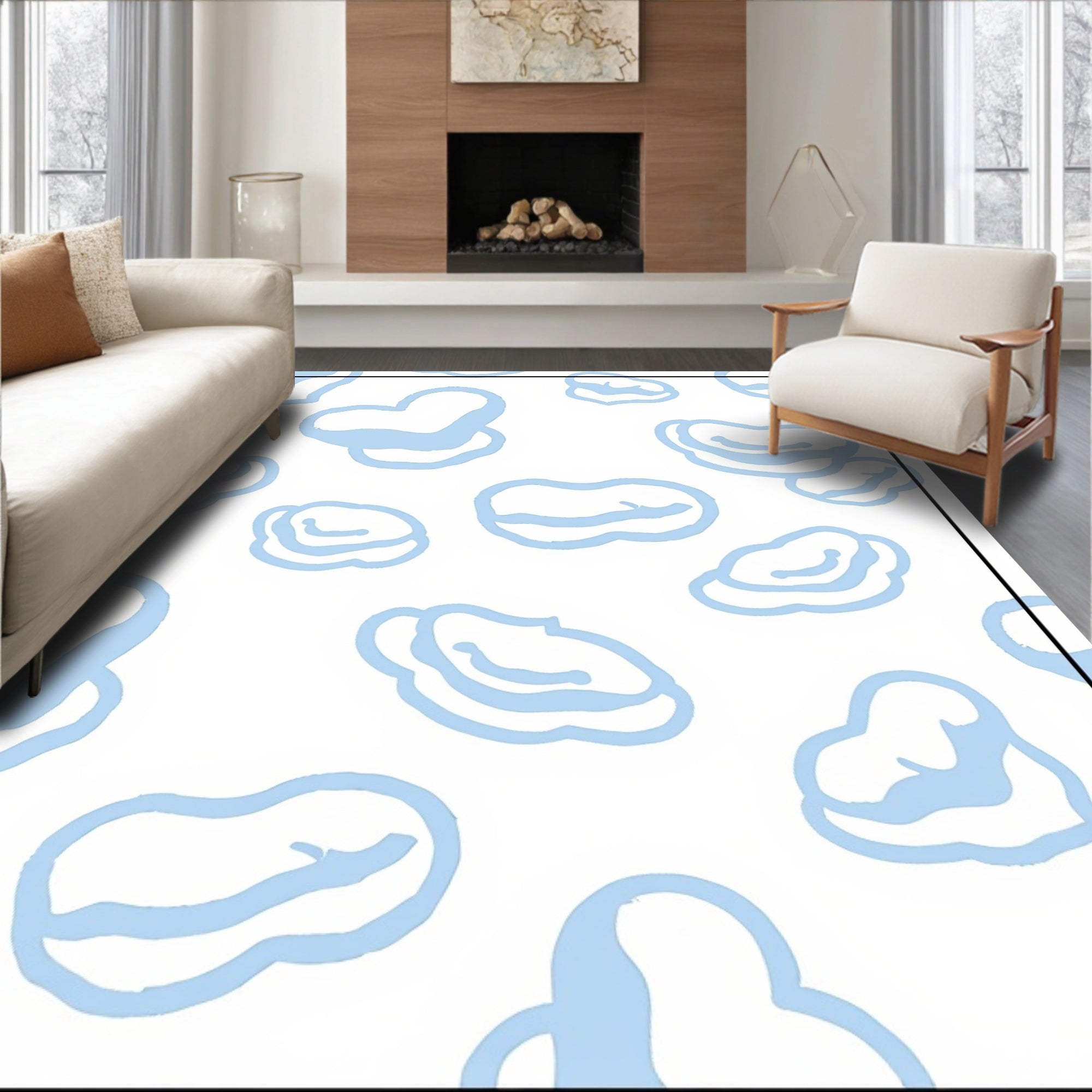Baby Blue Abstract Cloud Arrangement Rug