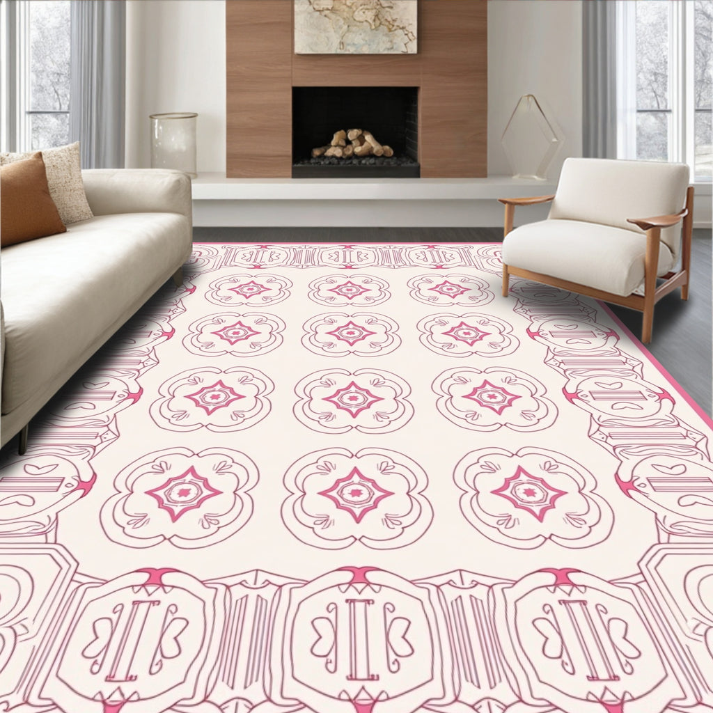 Pink Floral Medallion Border Rug