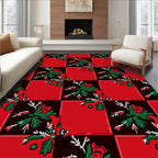 Crimson and Emerald Floral Checkered Rug