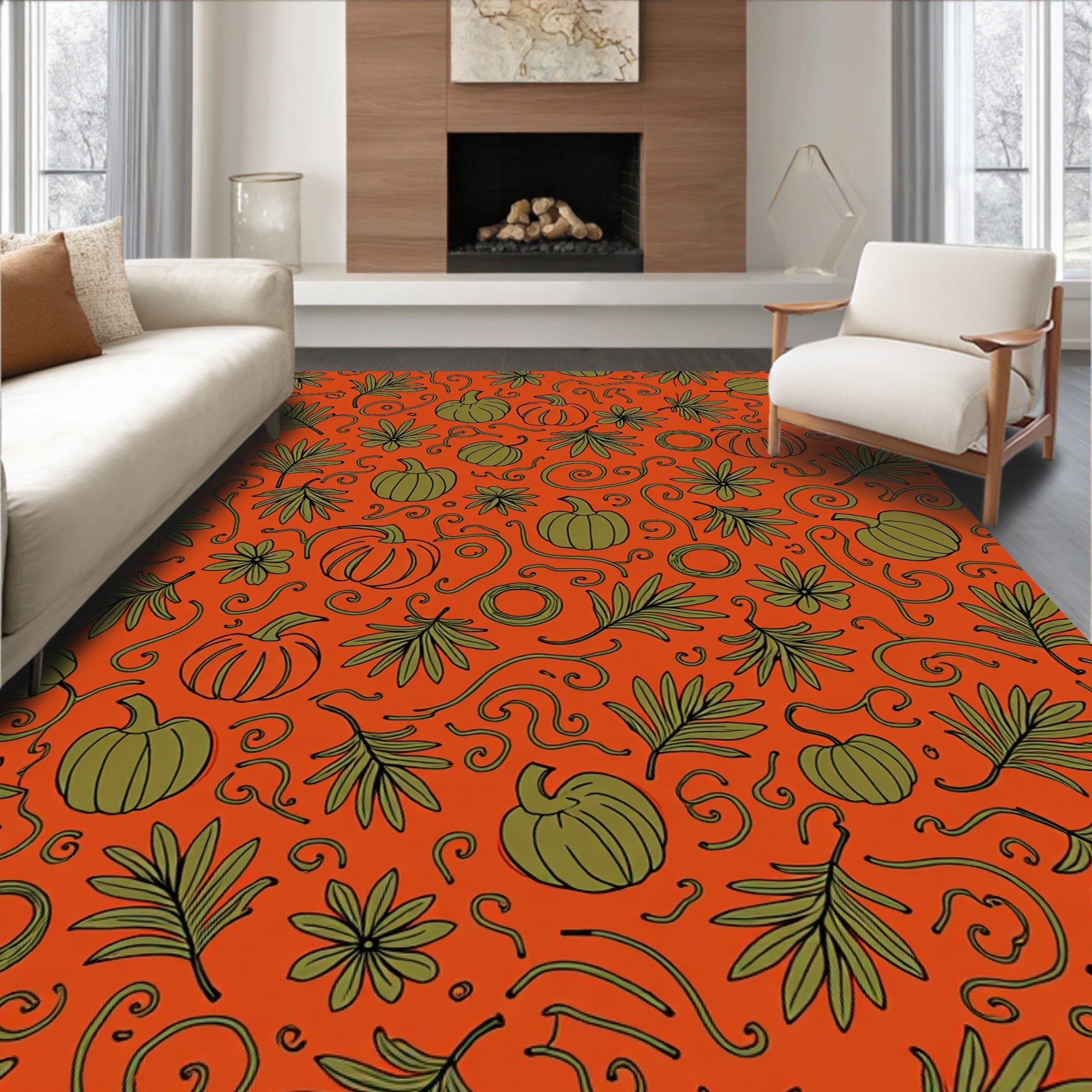 Autumn Pumpkin Vine Swirl Rug