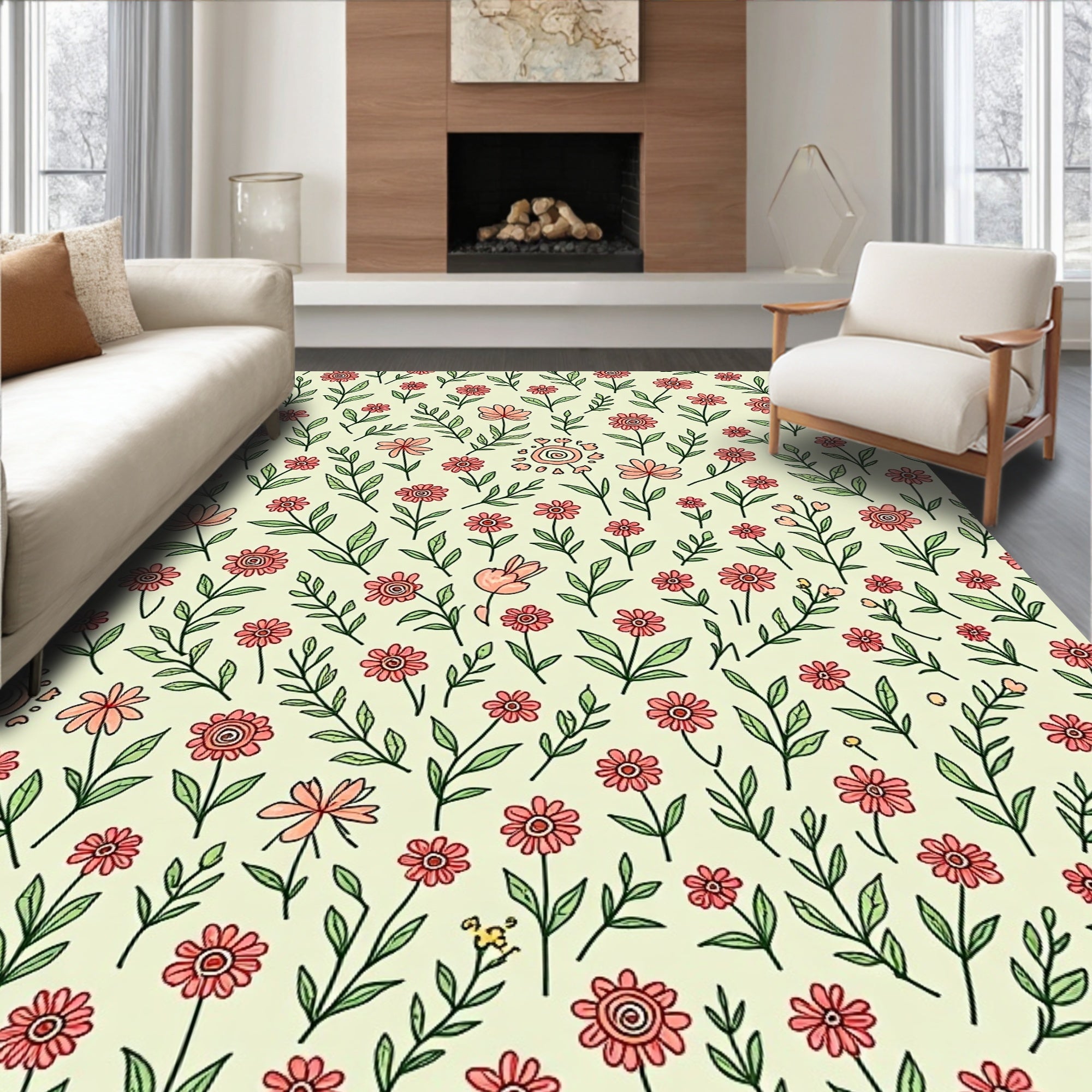 Coral Petal Twig Garland Rug