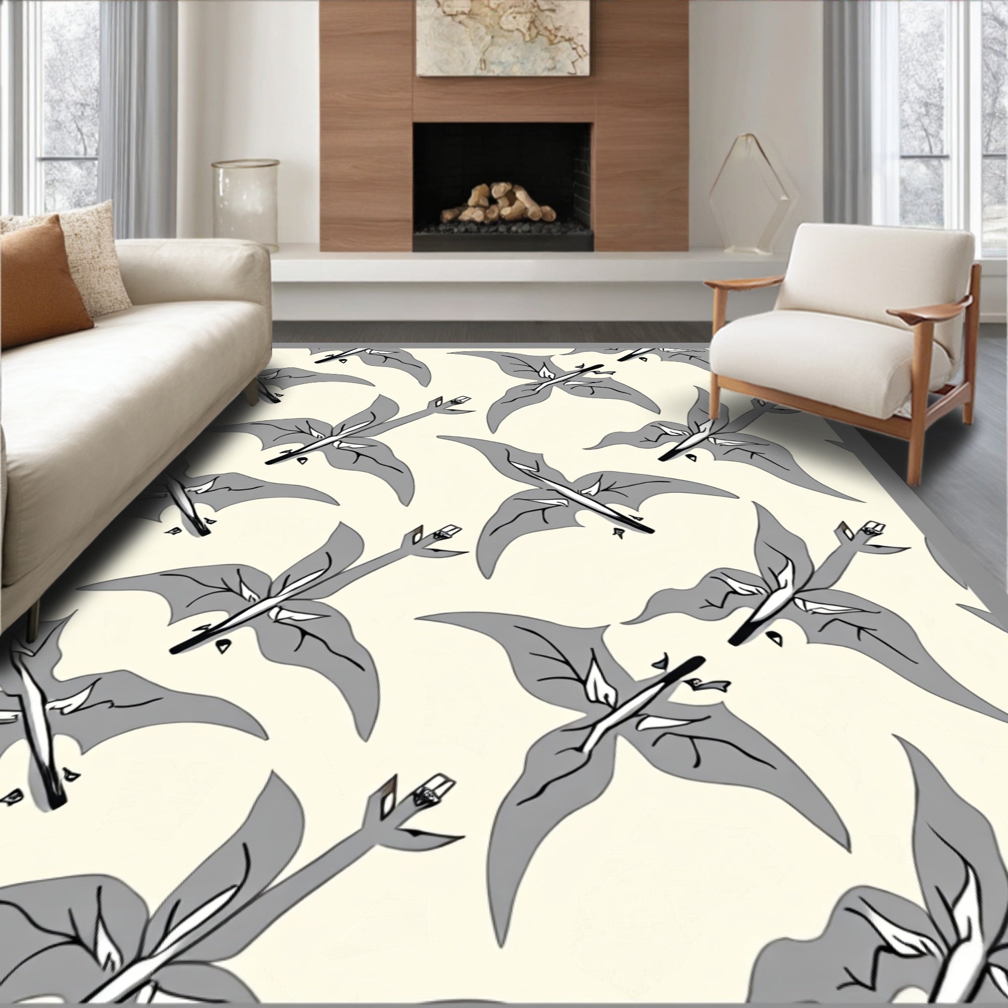 Gray Flying Creature Repeating Pattern Rug